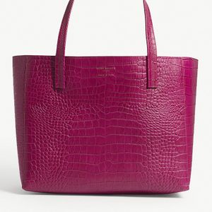 Kurt Geiger Purple Fuchsia Pink Violet Reptile Effect Leather Horizontal Tote Bag