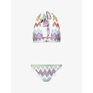 Missoni White Chevron-Pattern Halterneck Metallic-Knit Bikini Set