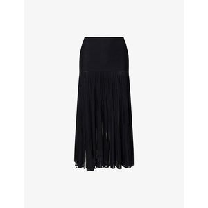 Alaïa Black Pleated Sheer Ribbed-Knit Midi Skirt