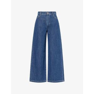 Max Mara Blue Brand-Patch Wide-Leg Denim Jeans