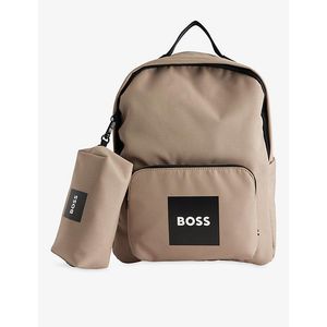Boss Brown Kids' Brand-Print Woven Backpack