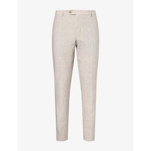 Oscar Jacobson Natural Checked Regular-Fit Linen-Blend Trousers for men