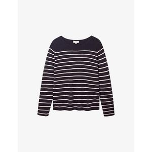 The White Company Blue Striped Boat-Neck Wool-Blend Jumper