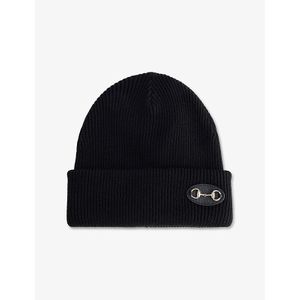 Gucci Black Horsebit-Buckle Wool Beanie Hat