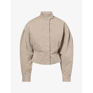 Belle Anna Natural Globo High-Neck Cotton-Blend Jacket