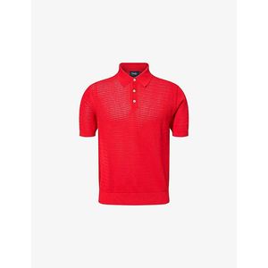 Drake's Red Waffle-Knit Short-Sleeve Cotton Polo Shirt for men