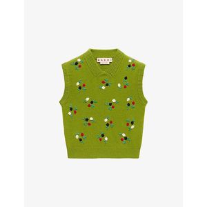Marni Green Flower-Embroidered Wool And Cashmere Vest