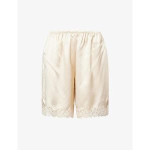Reformation Natural Clara Lace-Trim Silk Bermuda Shorts