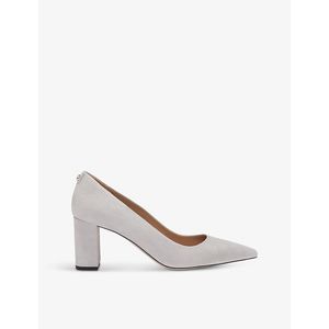 Boss White Pointed-Toe Logo-Rivet Suede Pumps