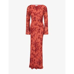 Reformation Red Esra Floral Chiffon Maxi Dress