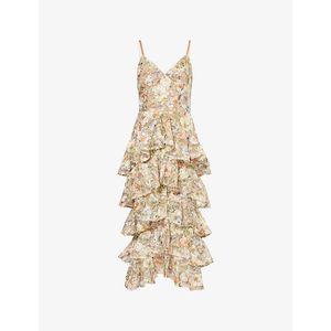 Nadine Merabi Metallic Saffron Sequin-Embroidered Lace Midi Dress