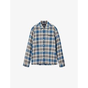 AllSaints Blue Alta Logo-Embroidered Checked Cotton Shirt for men