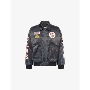 Duke & Dexter Blue Multi-Patch Satin Bomber Jacket for men