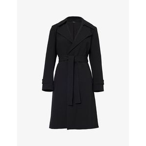 Theory Black Oaklane Belted Regular-Fit Crepe Coat