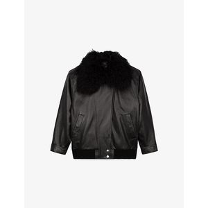 The Kooples Black Removable-Collar Relaxed-Fit Leather Jacket