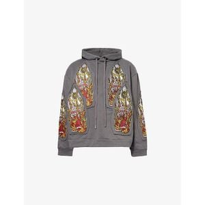 Who Decides War Grey Flame Glass Embroidered Cotton-Jersey Hoody for men