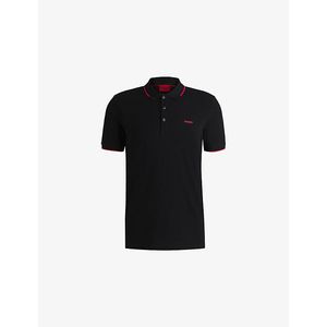 HUGO Black Branded Short-Sleeved Stretch-Cotton Polo Shirt for men