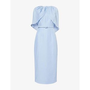 Roland Mouret Blue Cape Colum Ramie-And-Silk Midi Dress