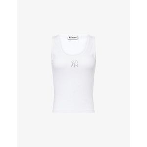 Sporty & Rich White For '47 X The New York Yankees Krystal Cropped Cotton-Jersey Tank Top