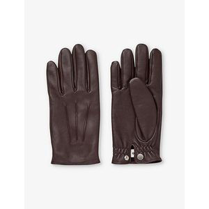 Sandro Brown Elasticated-Cuff Smooth-Leather Gloves for men