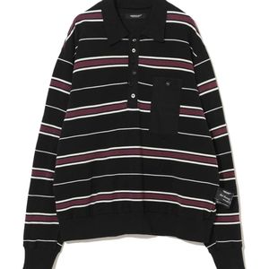 Undercover Black Striped Long Sleeve Polo Shirt for men