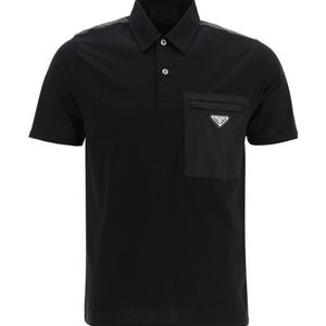 Prada Black Logo Plaque Short Sleeved Polo Shirt for men