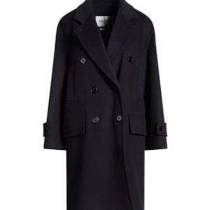 Max Mara Blue Stylish Minimalist Solid-Color Double-Breasted Coat