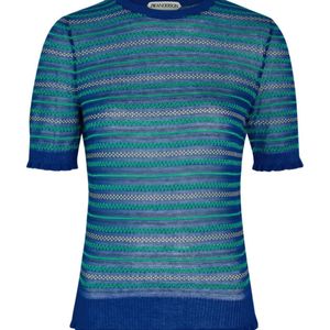 J.W. Anderson Blue Fair Isle Sheer Cotton-Blend Top