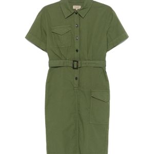 Woolrich Green Button Detailed Belted Dress
