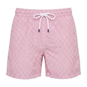 Fedeli Pink Geometric-Print Drawstring Swim Shorts for men