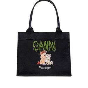 Ganni Black Graphic Print Tote Bag