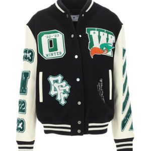 Off-White c/o Virgil Abloh Black Embr Patches Embroidered Varsity Jacket