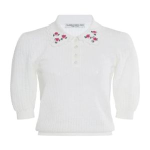 Alessandra Rich White Embroidery Knitted Polo Shirt