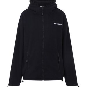 Miu Miu Blue Zip-Up Drawstring Hoodie