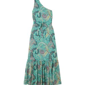 Etro Green One-Shoulder Printed Dress