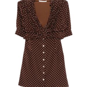 Alessandra Rich Brown Ruffled Polka-Dot Mini Dress
