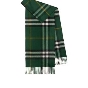 Burberry Green Checkered Fringed Scarf