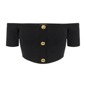 Elisabetta Franchi Black Off-Shoulder Button Knitted Top