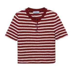 Prada Red Striped Straight Hem Polo Top