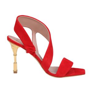 Balmain Red Logo Engraved Heeled Sandals