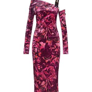 Versace Jeans Red Couture Patterned Buckled Midi Dress