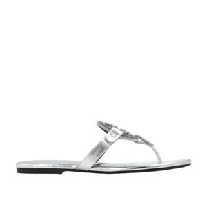 Tory Burch White Miller Logo Plaque Thong Sandals