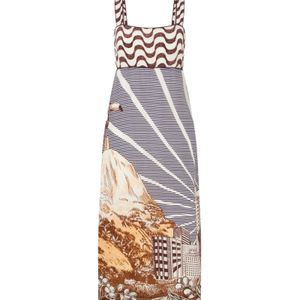 Farm Rio Graphic-Print Square-Neck Midi Dress