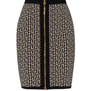 Balmain Black Monogram Zip-Up Mini Skirt