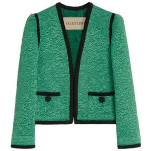 Valentino Green Après L'Hiver Matelassé V-Neck Jacket