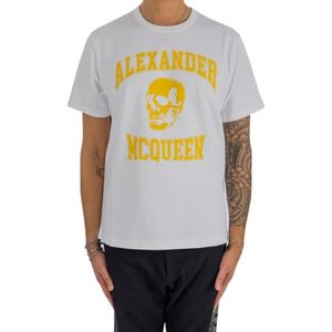 McQueen Grey Varsity Logo-Print T-Shirt for men