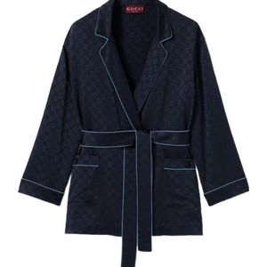 Gucci Blue Monogrammed Tied-Waist Jacket