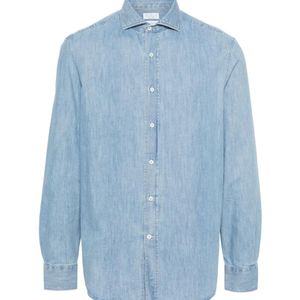 Brunello Cucinelli Blue Long Sleeved Denim Shirt for men