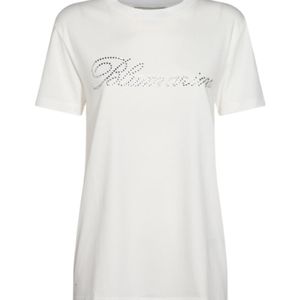 Blumarine White Logo Embellished Jersey T-Shirt