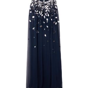 Oscar de la Renta Blue Embellished Silk-Chiffon Gown